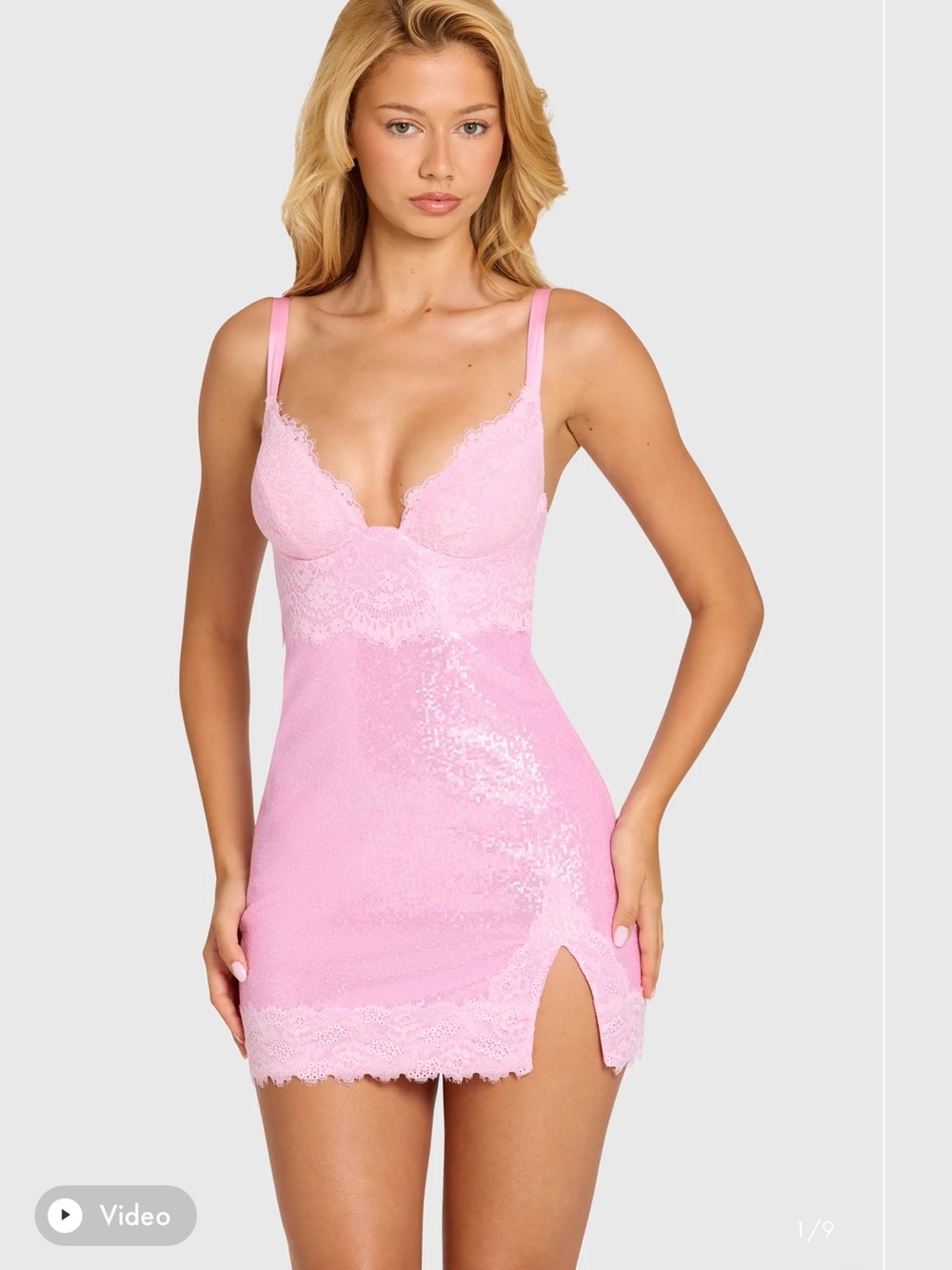 Oh Polly Pink Sequin Lace Mini Slip Dress